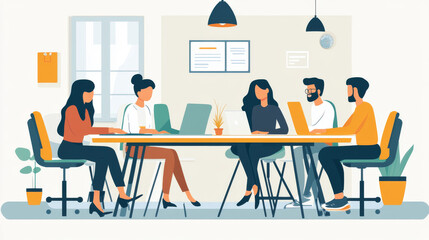 Teamwork landing page. Concept of partnership, support and communication in business. Vector banner of creative team with flat illustration of man worker in office