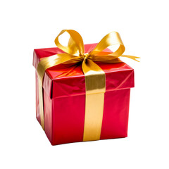 Obraz premium Red Festive 3D Gift Box, Colorful Present with Glossy Ribbon