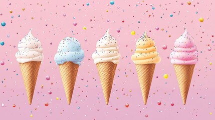 Ice Cream and Desserts Wallpapers Featuring Colorful Cones, Cakes, and Sweet Treats, Ideal for Dessert Shops, Food Blogs, and Sweet Promotions