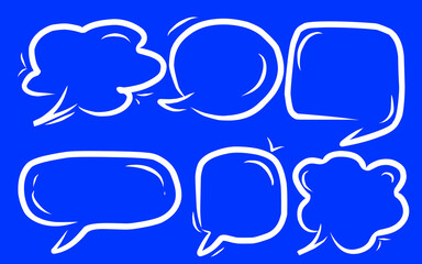 Set of speak bubble text, chatting box, message box outline cartoon vector illustration design. Balloon doodle style of thinking sign symbol.