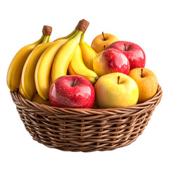 Fluffy 3D Cartoon Fruit Basket with Glowing Apples Isolated on Transparent Background