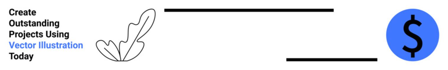 Abstract leaf outlined sketch beside a bold blue dollar icon. Ideal for design, finance, art promotion, creativity, branding, modern business, flat landing page banner