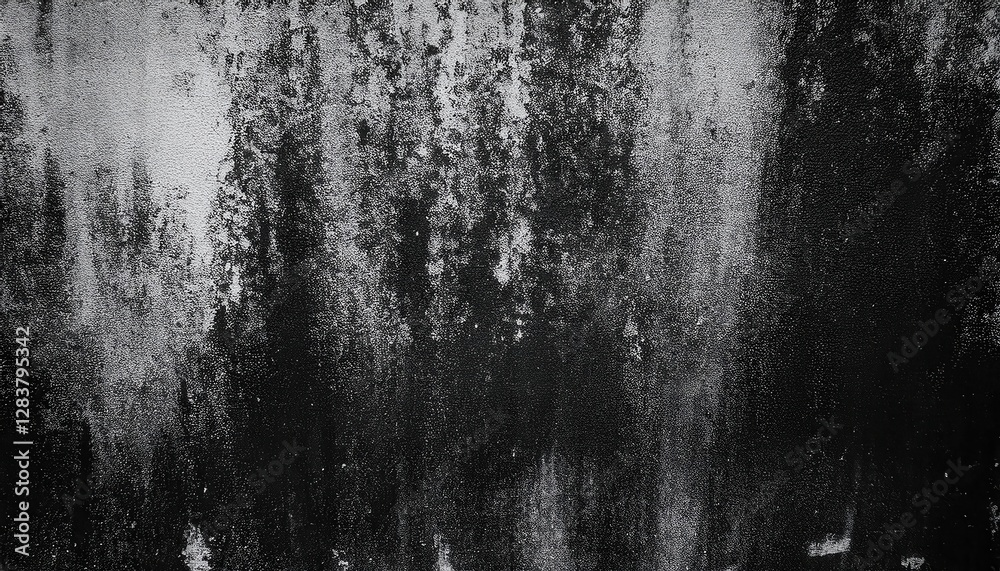 Poster dark abstract grunge texture with rough black and white streaks, weathered distressed surface ideal 