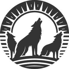 A wolf pack howling at the rising sun vector animal silhouette