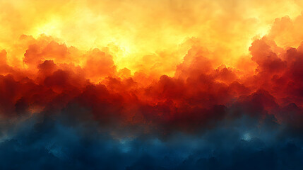 Abstract Fire Blaze with Sunset Clouds and Vibrant Flames