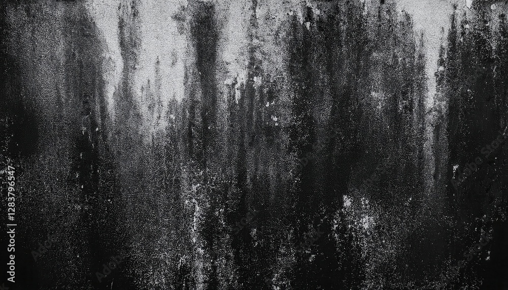Poster dark abstract grunge texture with rough black and white streaks, weathered distressed surface ideal 