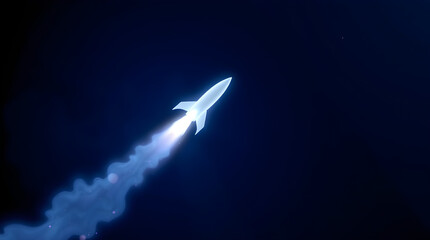 Fototapeta premium White rocket flying in space with blue fire trail