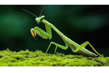 Green Praying Mantis in Nature: A Close-Up Macro Shot