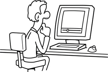 Thinking at Work - Employee Watching Computer Screen in Confusion

