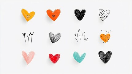 Colorful Heart Illustrations on White Background for Design Projects