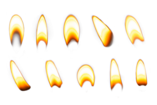 set of burning candles, candle flame set isolated 