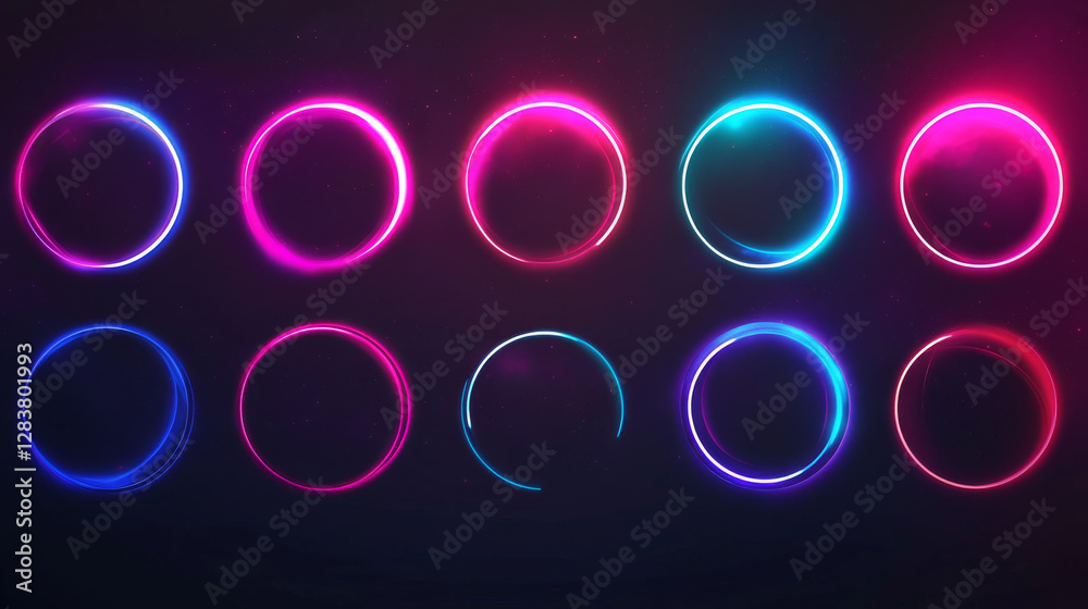Wall mural moon or solar eclipse circles set isolated on black background. vector realistic illustration of neo