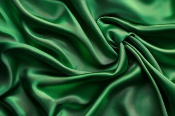 Fototapeta premium Luxurious green silk fabric drape with shadows. Neural network AI generated