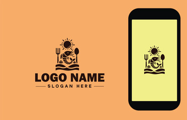 Seafood Restaurant icon Fish restaurant Seafood eatery Oceanic cuisine establishment flat logo sign symbol editable vector