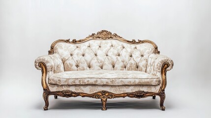 A couch with soft cushions sits elegantly against the white background, creating a minimalist and serene atmosphere.







