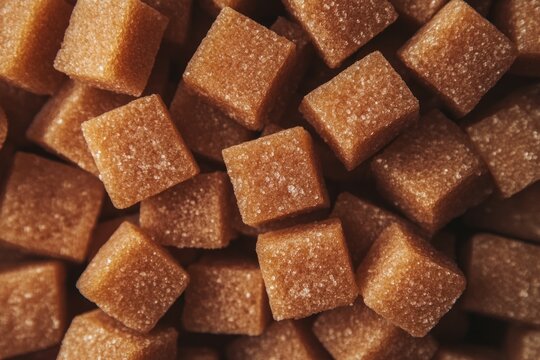Pile of brown sugar cubes, soft lighting. Neural network AI generated