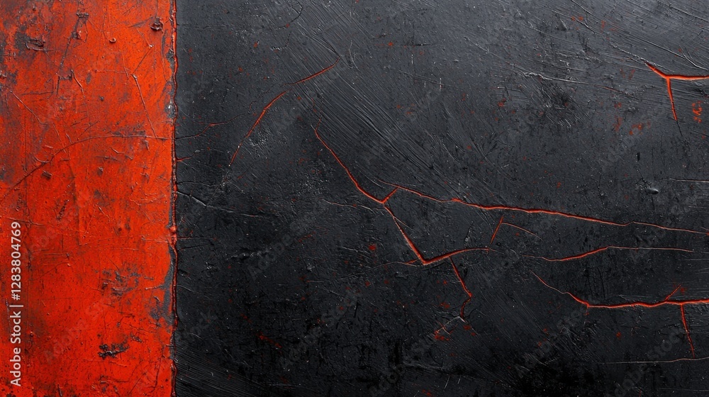 Poster abstract textured background with bold red and deep black colors displaying intricate cracks for art