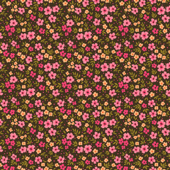 Cute floral pattern in small flowers.
Small rose pink flowers. Black
background. Ditsy print. Floral seamless
background. Elegant template for
fashion prints. Stock pattern.