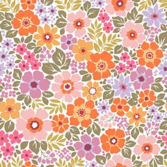 Beautiful floral pattern in small flowers. Whith Small pastel multicolor flowers. White background. Ditsy print. Floral seamless background. Gentle template for fashion prints. Stock pattern.  © ann_and_pen