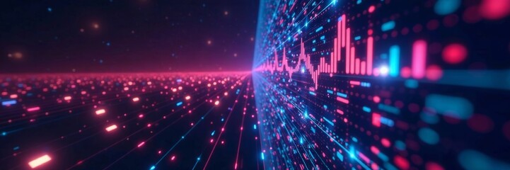 futuristic digital screen with data visualization, orange, blue