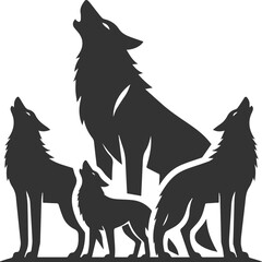 A pack leader wolf howling with its head higher than others vector animal silhouette