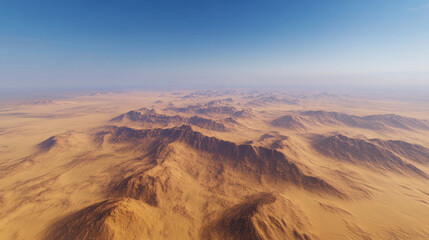 Fototapeta premium Sahara desert dune vector landscape background. Cartoon egyptian sky and yellow sand hill illustration. Dubai summer day wilderness scene. African sunny drought environment for adventure game design.