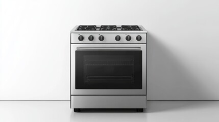 Obraz premium A silver electric range cooker with five burners and an oven, isolated on a white background, a modern kitchen appliance 