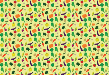healthy eat vegetable with background yellow color ,seamless plaid pattern vector, icon vegetable colorful,for backdrop, fabric pattern, decoration kitchen, table cloth pattern