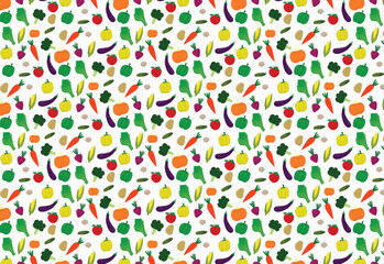 healthy eat vegetable with background white color ,seamless plaid pattern vector, icon vegetable colorful,for backdrop, fabric pattern, decoration kitchen, table cloth pattern