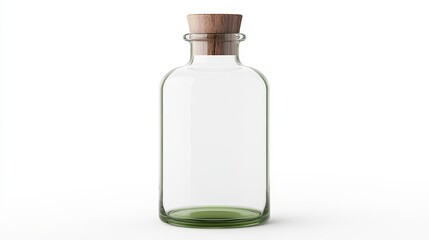 Elegant Glass Bottle with Wooden Lid on White Background