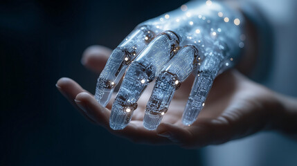 A hand made of wires and lights is being held by a person