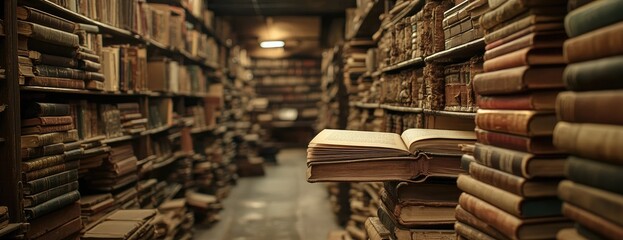 Fototapeta premium Open book in old library, knowledge, history