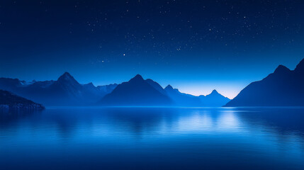 Night landscape with sea, moon and mountains