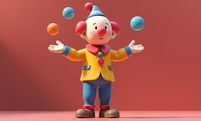 Cheerful Cartoon Clown Juggling Colorful Balls in Playful Scene