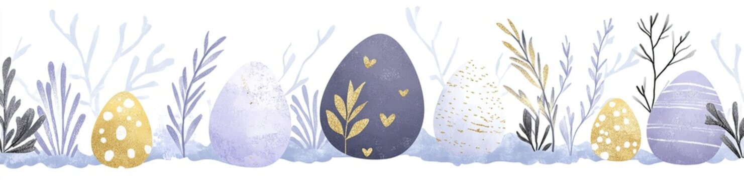 Easter vector illustration with gold leaf egg in indigo