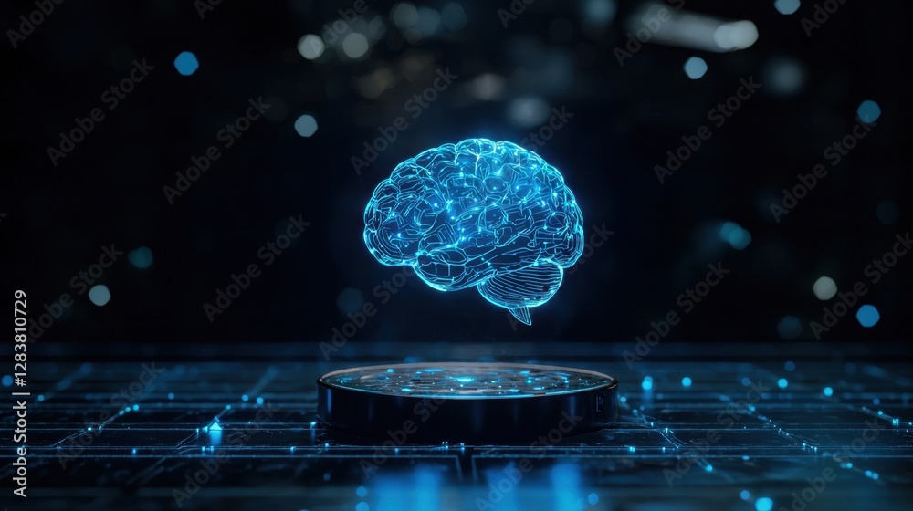 Poster futuristic digital brain representation with glowing neural connections and high-tech data backgroun