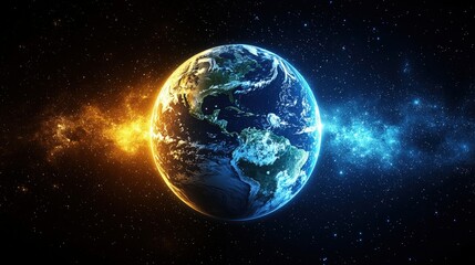 Fototapeta premium Stunning Realistic Image of Earth Surrounded by Nebulae in Bright Colors for Celestial Photography Projects