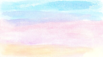 A soft, pastel watercolor blend of blue, pink, and beige hues creating a serene, abstract background.