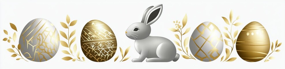 Easter stock illustration with Bunny Egg and Chinoiserie motif