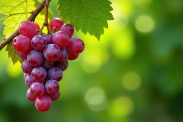 A bunch of grapes hanging from a vine with wisher, juicy, vines