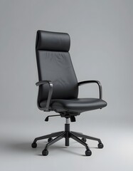 Fototapeta premium Elegant Black Leather Office Chair Design Modern Comfortable Swivel Ergonomic Executive High Back