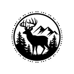 Deer And Mountain  silhouette With white background