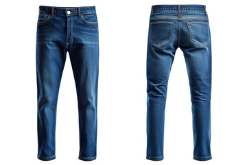 Men's blue denim pants front and back. Transparent bottom