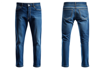 Men's blue denim pants front and back. Transparent bottom