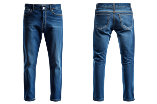 Men's blue denim pants front and back. Transparent bottom