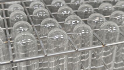 Scientific test tubes in storage. Science experiment concept.