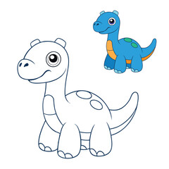 A fun Brachiosaurus cartoon coloring page featuring a friendly, long-necked dinosaur with a big smile, perfect for kids to color and enjoy!