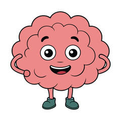 A cute brain cartoon character with big, sparkling eyes, a cheerful smile, and tiny limbs. It’s pink, bubbly, and full of energy, radiating intelligence and charm!
