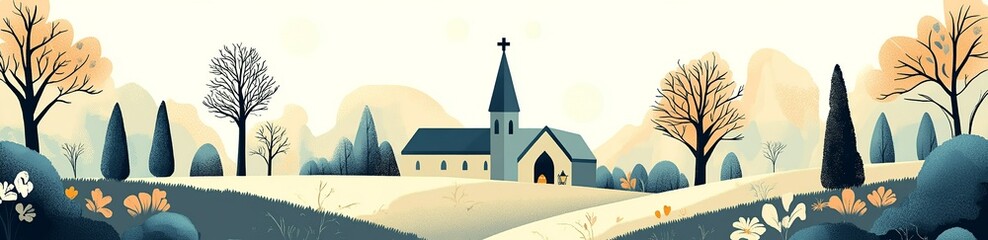 Naklejka premium Easter Vector Illustration Beige and Blue with Watermarks
