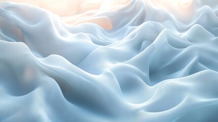 Obraz premium Abstract light blue fabric waves, flowing smoothly, illuminated by soft light.